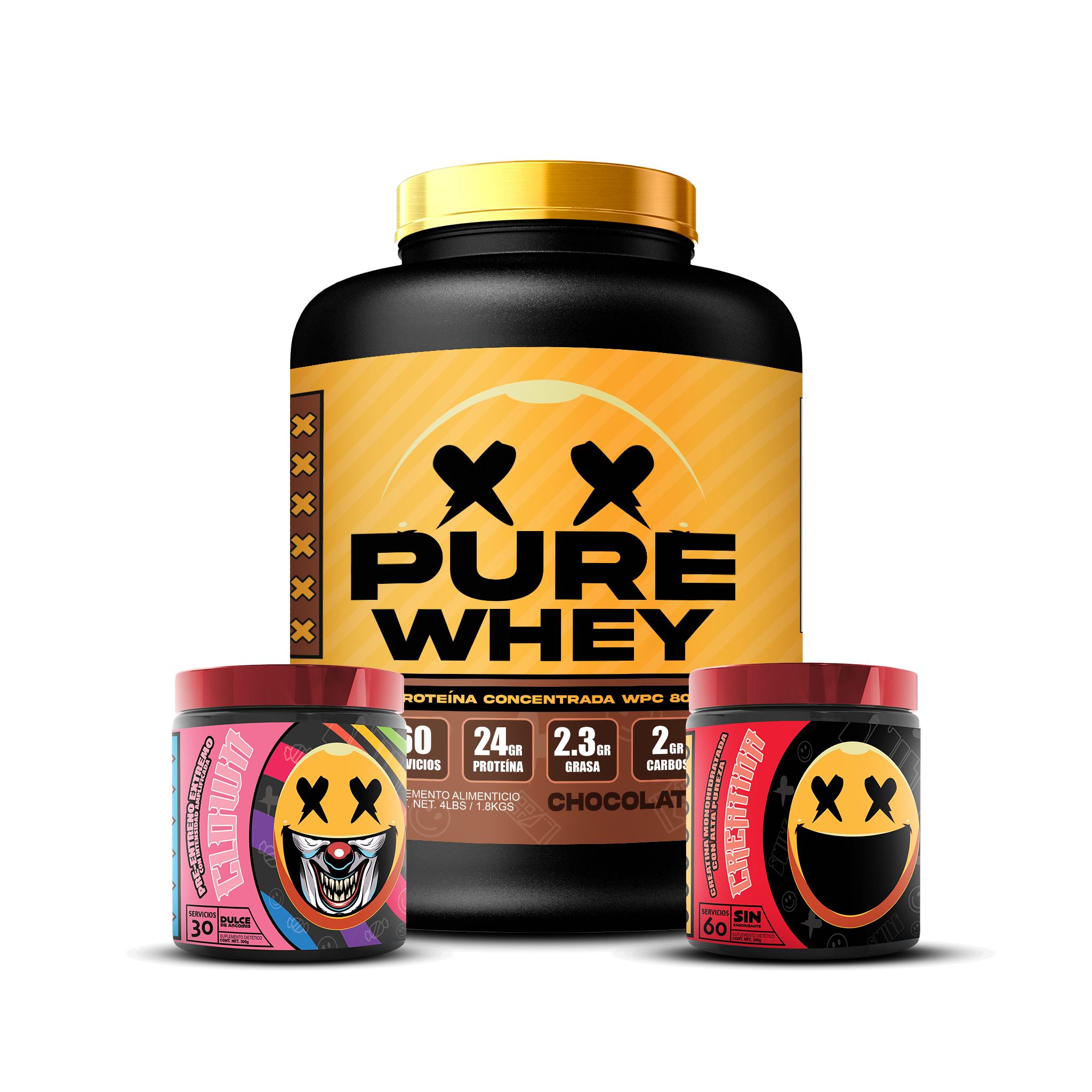 PURE WHEY 4lbs / CREATINA 60s / CLOWN