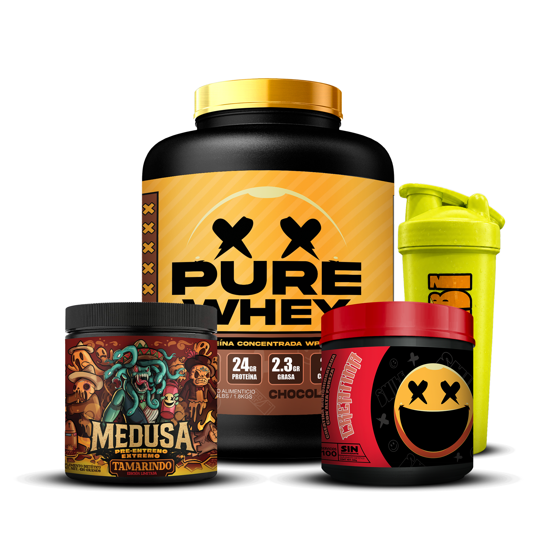 PURE WHEY 4lbs / MEDUSA / CREATINA 500g / SHAKER