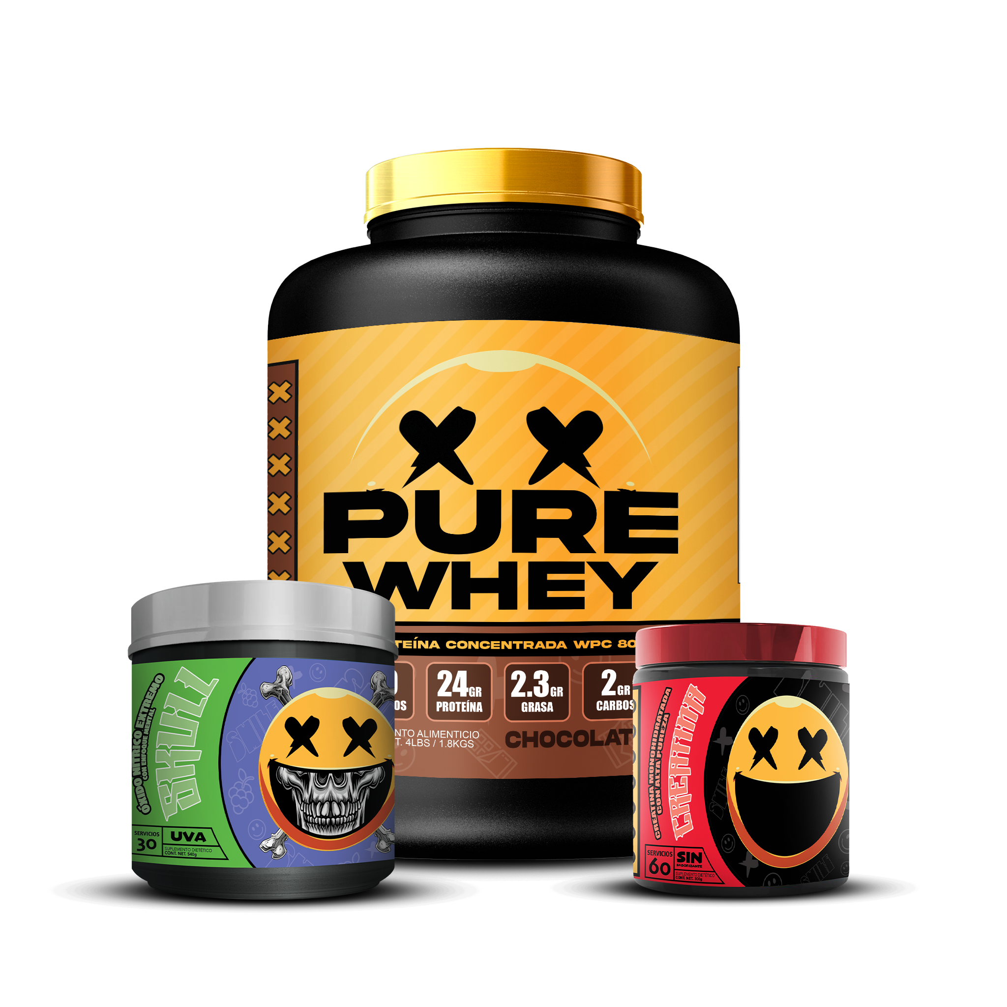 PURE WHEY 4lbs / CREATINA 60s / SKULL 30s