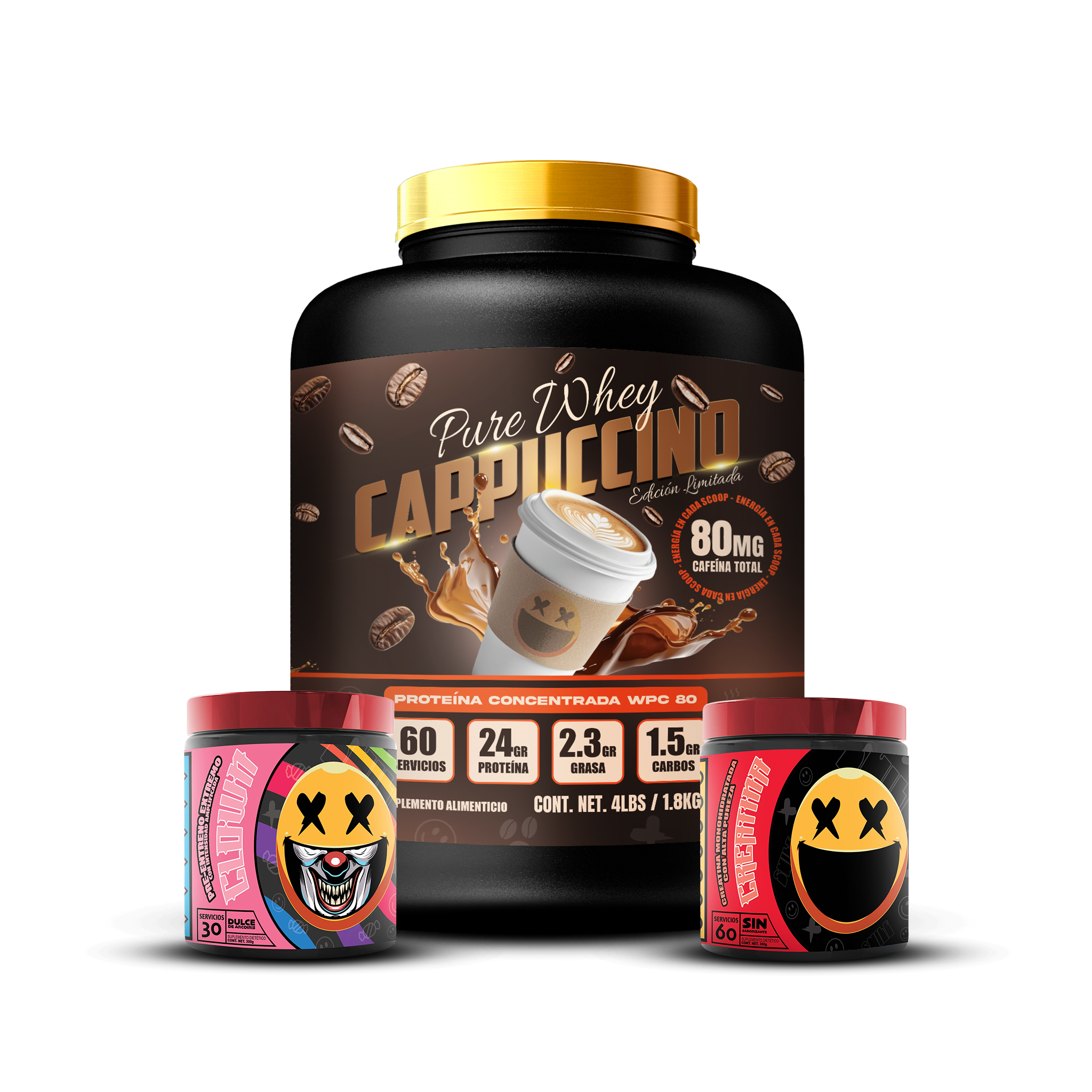 PURE WHEY 4lbs / CREATINA 60s / CLOWN