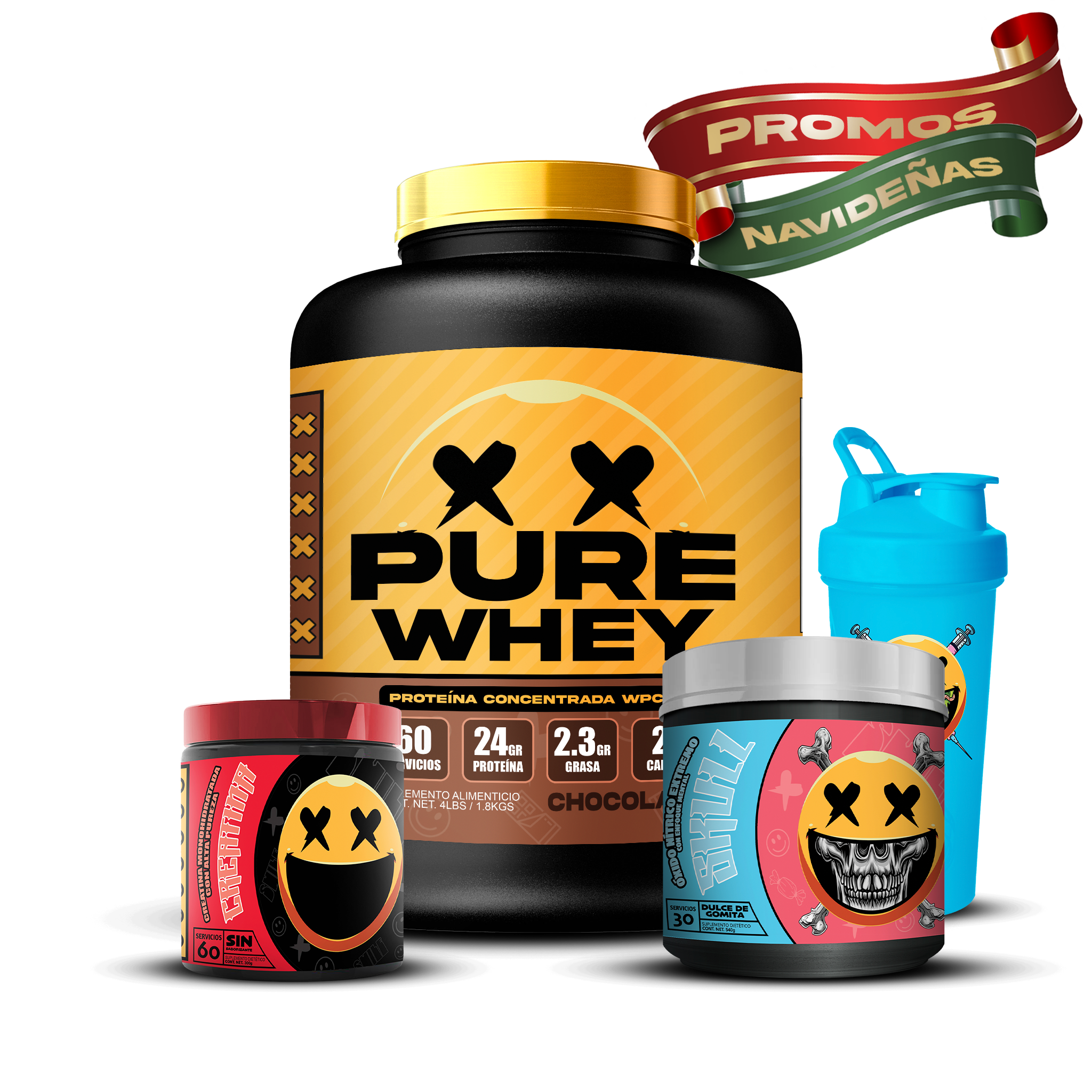 PURE WHEY 4lbs / CREATINA 60s / SKULL / SHAKER