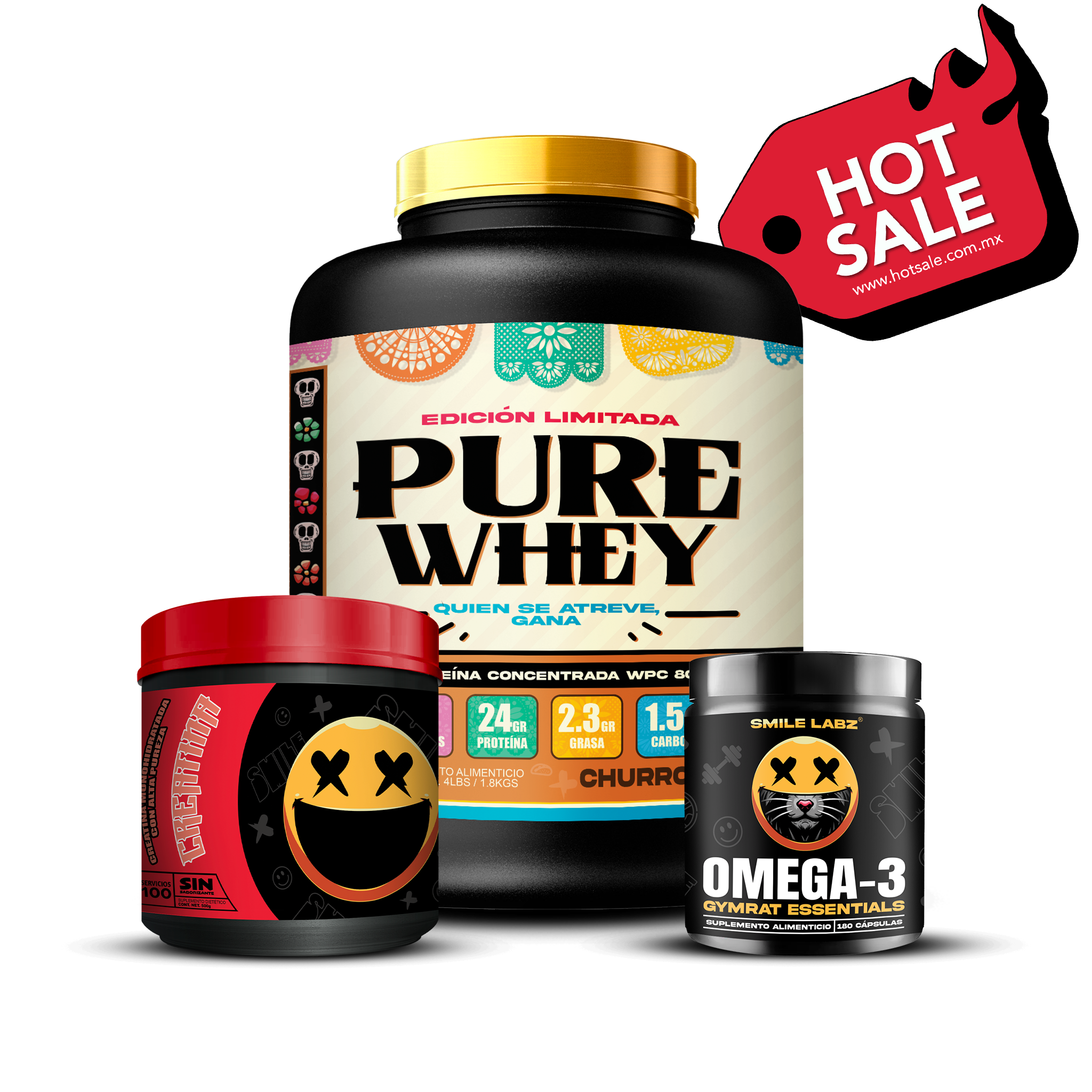 PURE WHEY 4LBS / OMEGA-3 180 CAP / CREATINA 500G