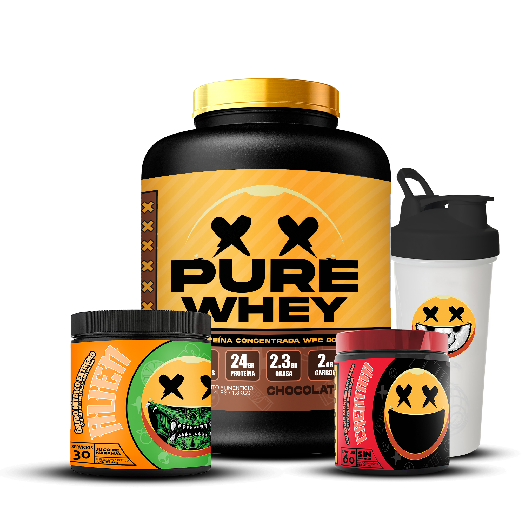PURE WHEY 4lbs / CREATINA 60s / ALIEN / SHAKER