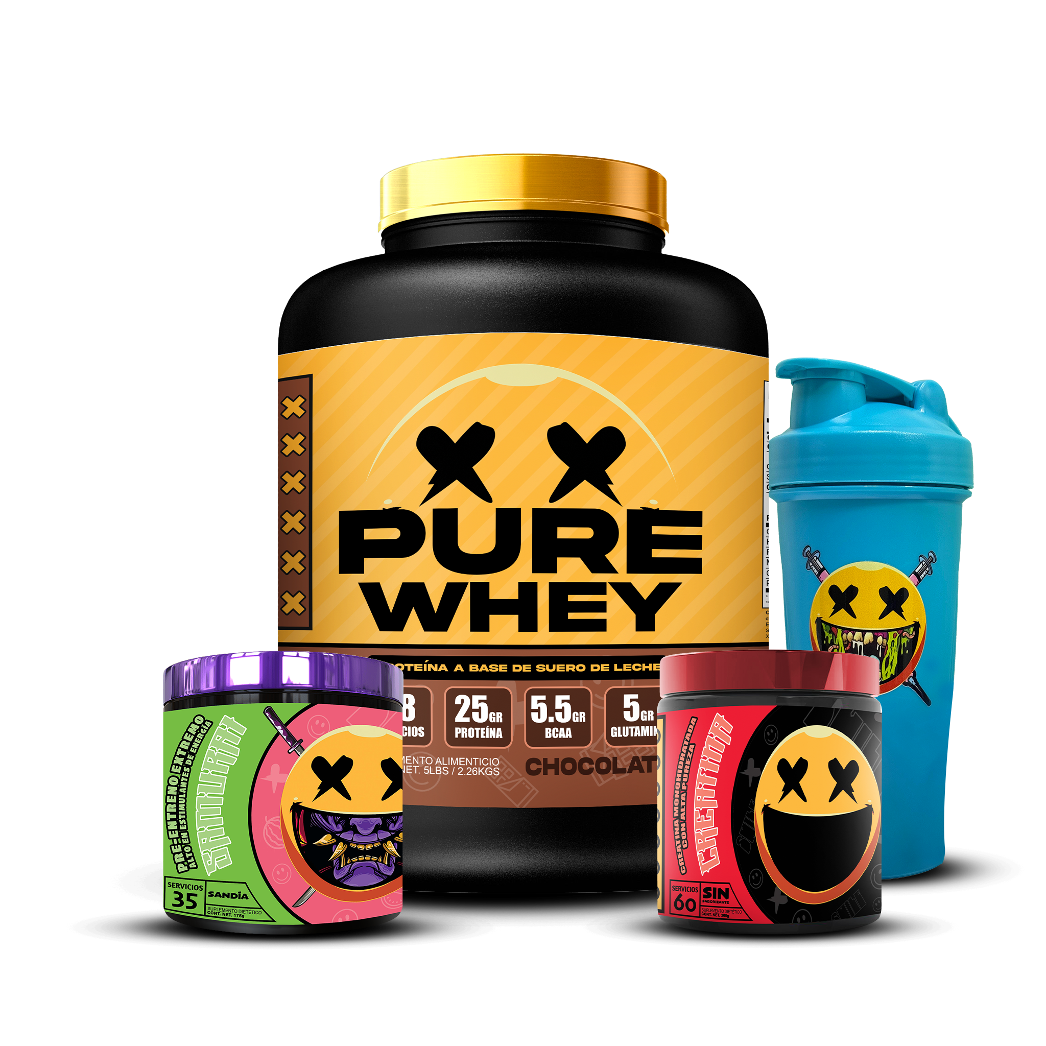 PURE WHEY 5lbs / CREATINA 60s / SAMURAI / SHAKER