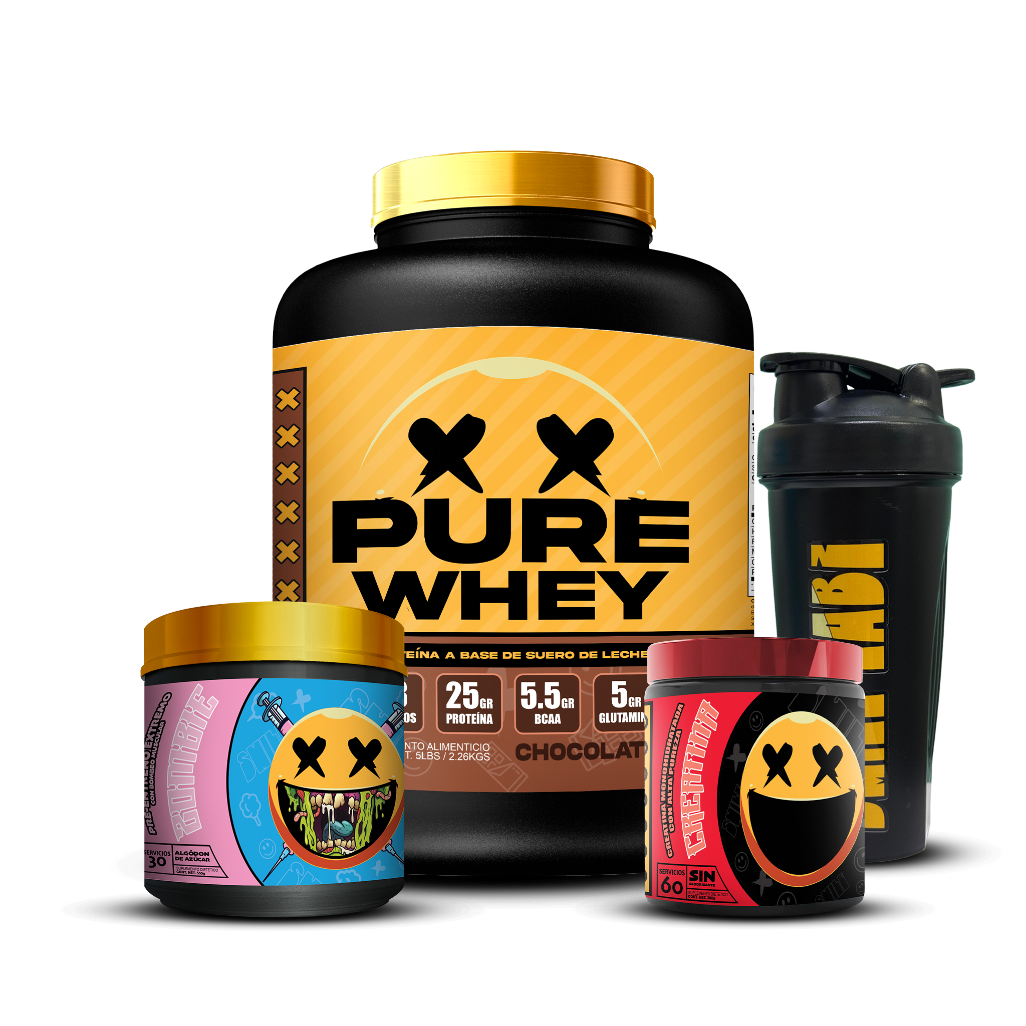 PURE WHEY 5lbs / CREATINA 60s / ZOMBIE / SHAKER