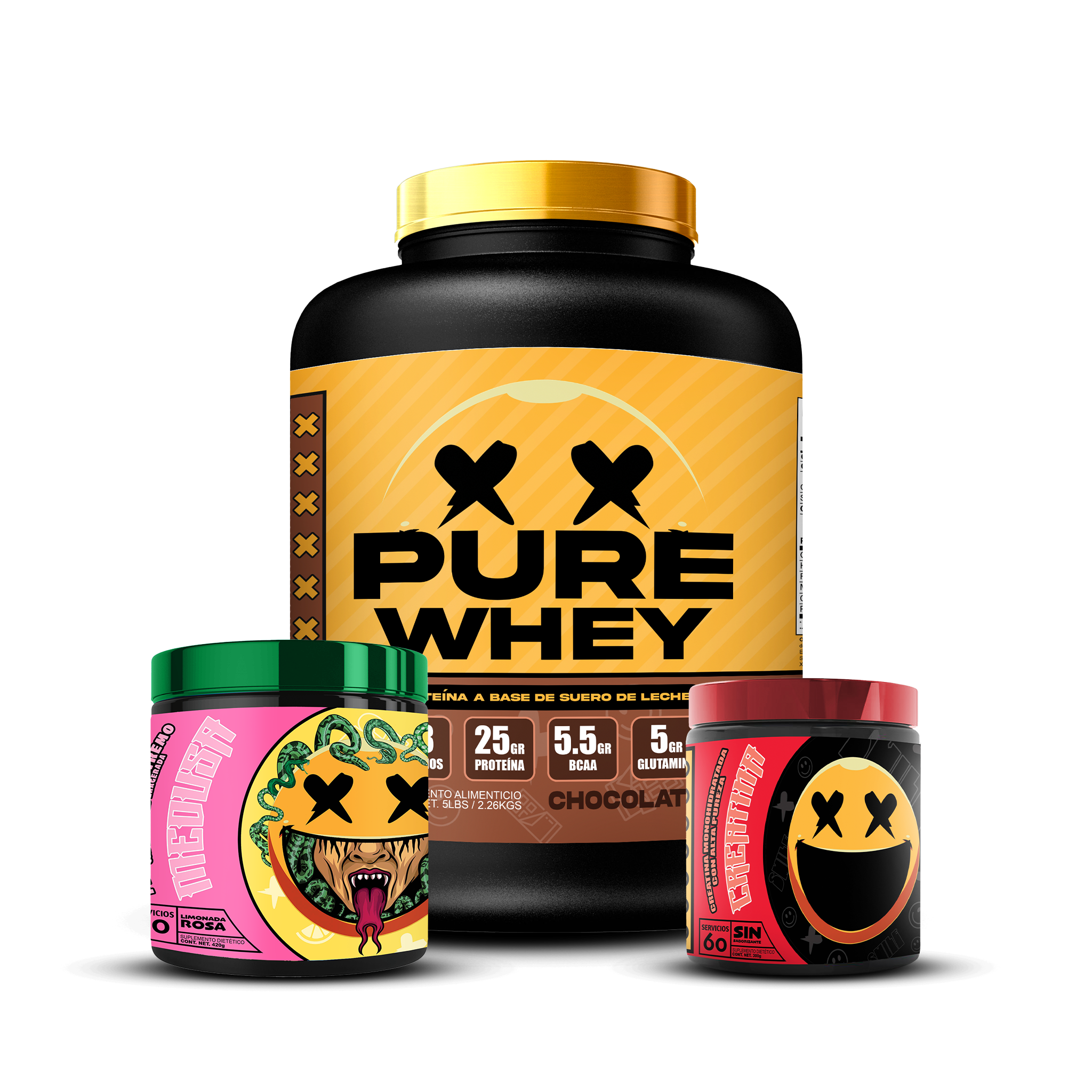 PURE WHEY 5lbs / CREATINA 60s / MEDUSA 30s