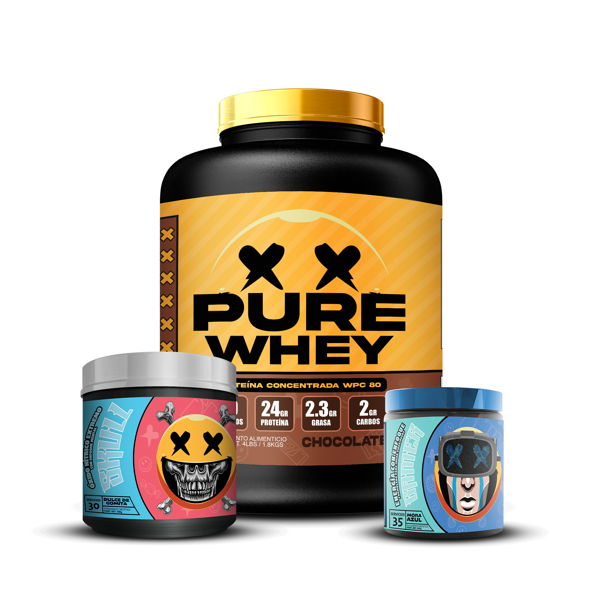 PURE WHEY 4lbs / GAMER 35s / SKULL 30s