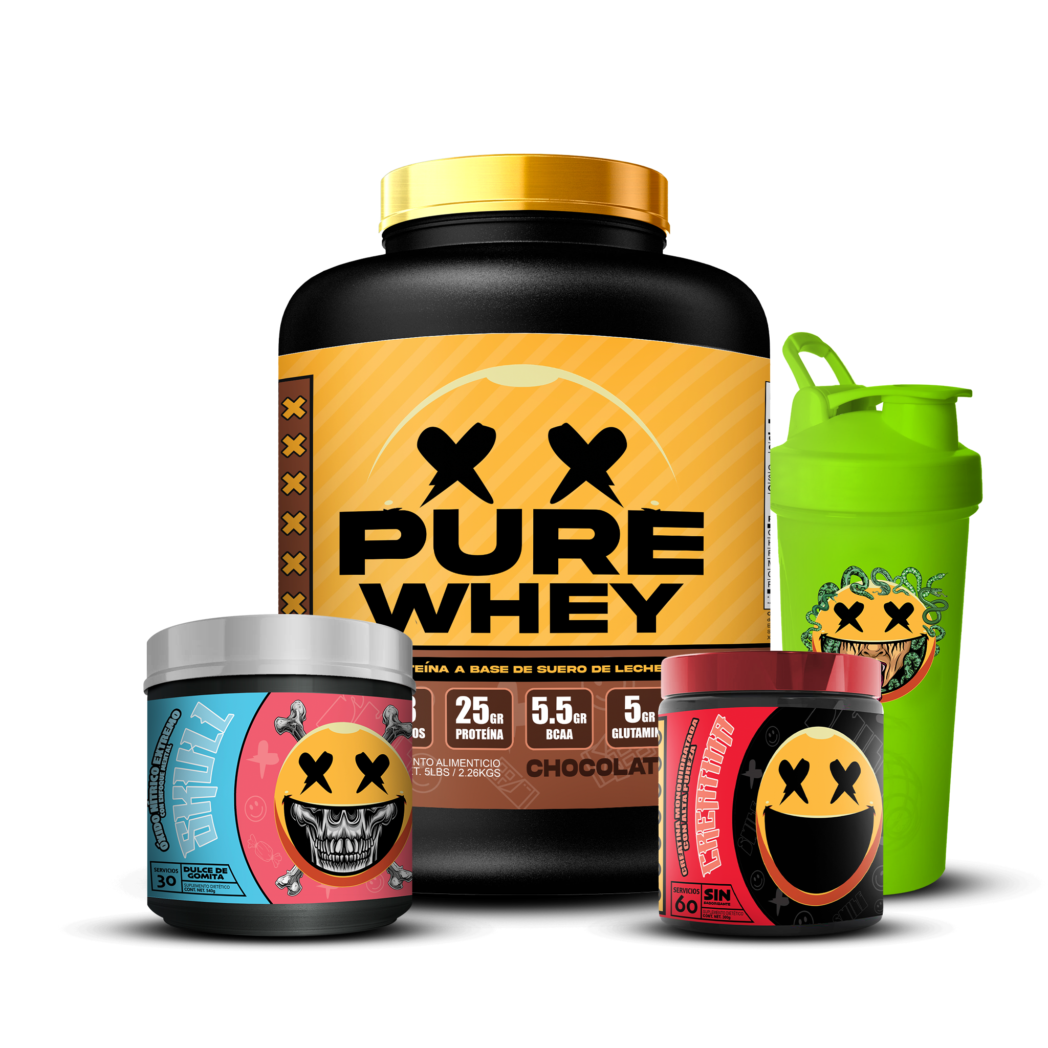 PURE WHEY 4lbs / CREATINA 60s / SKULL 30s / SHAKER